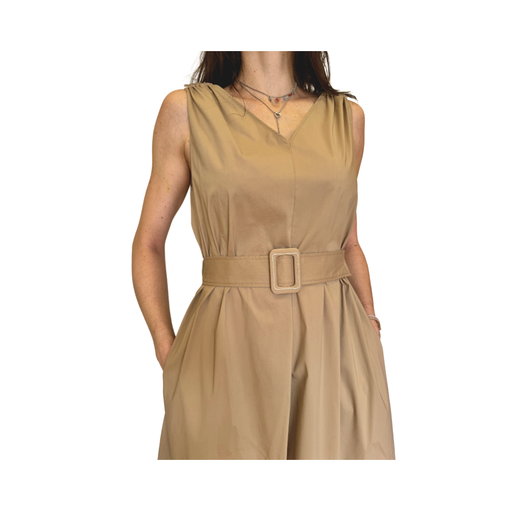 Abito in popeline di cotone con cintura