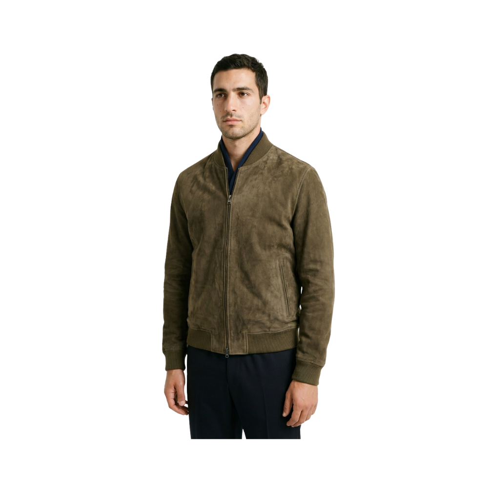 Double-faced suede & nylon bomber jacket