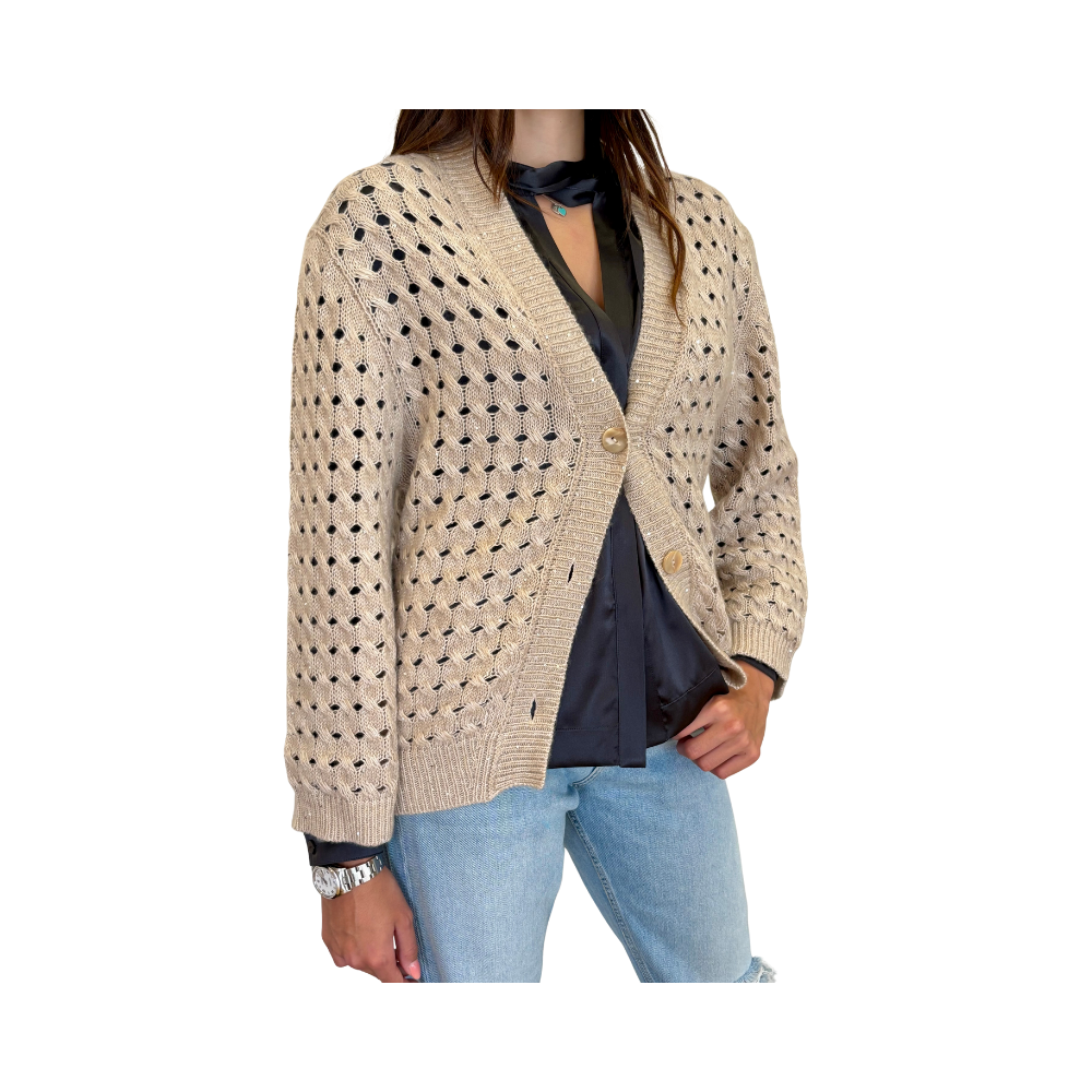 Cardigan traforato in cashmere
