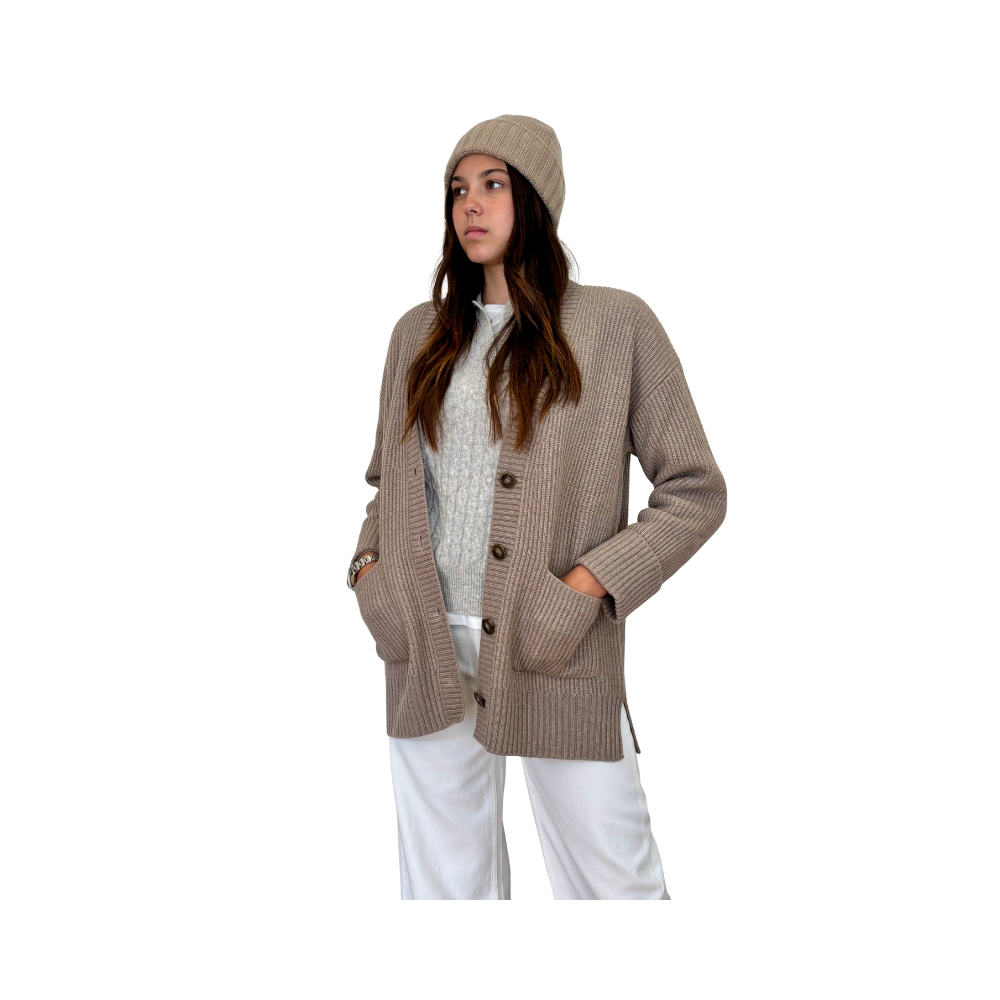 Cardigan coste inglesi in lana e cashmere