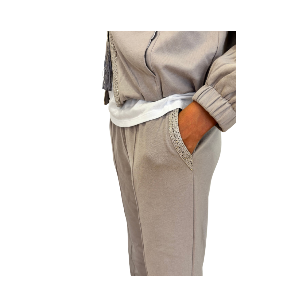 Pantalone in cotone con dettagli di micro paillettes