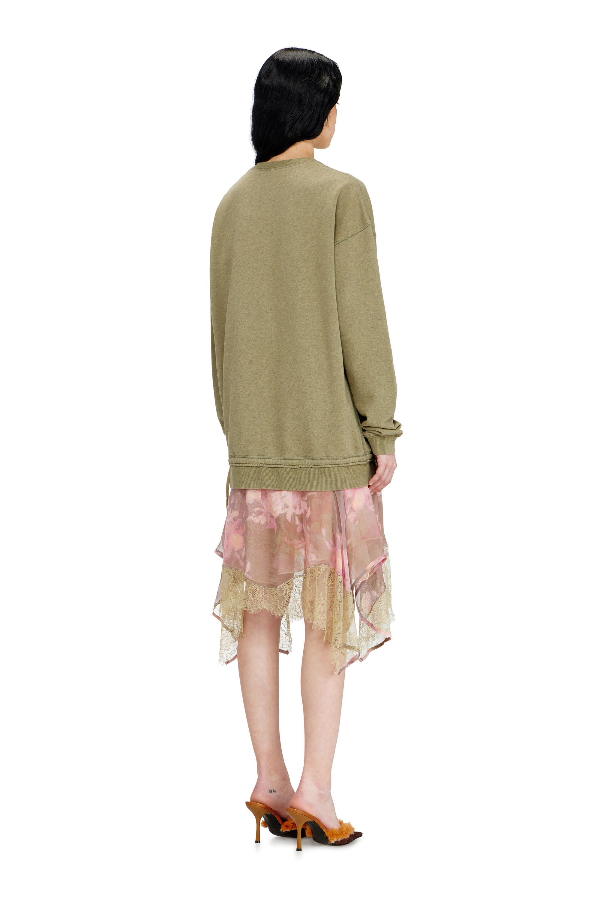 D-Orley Abito Felpa Con Gonna In Chiffon E Pizzo