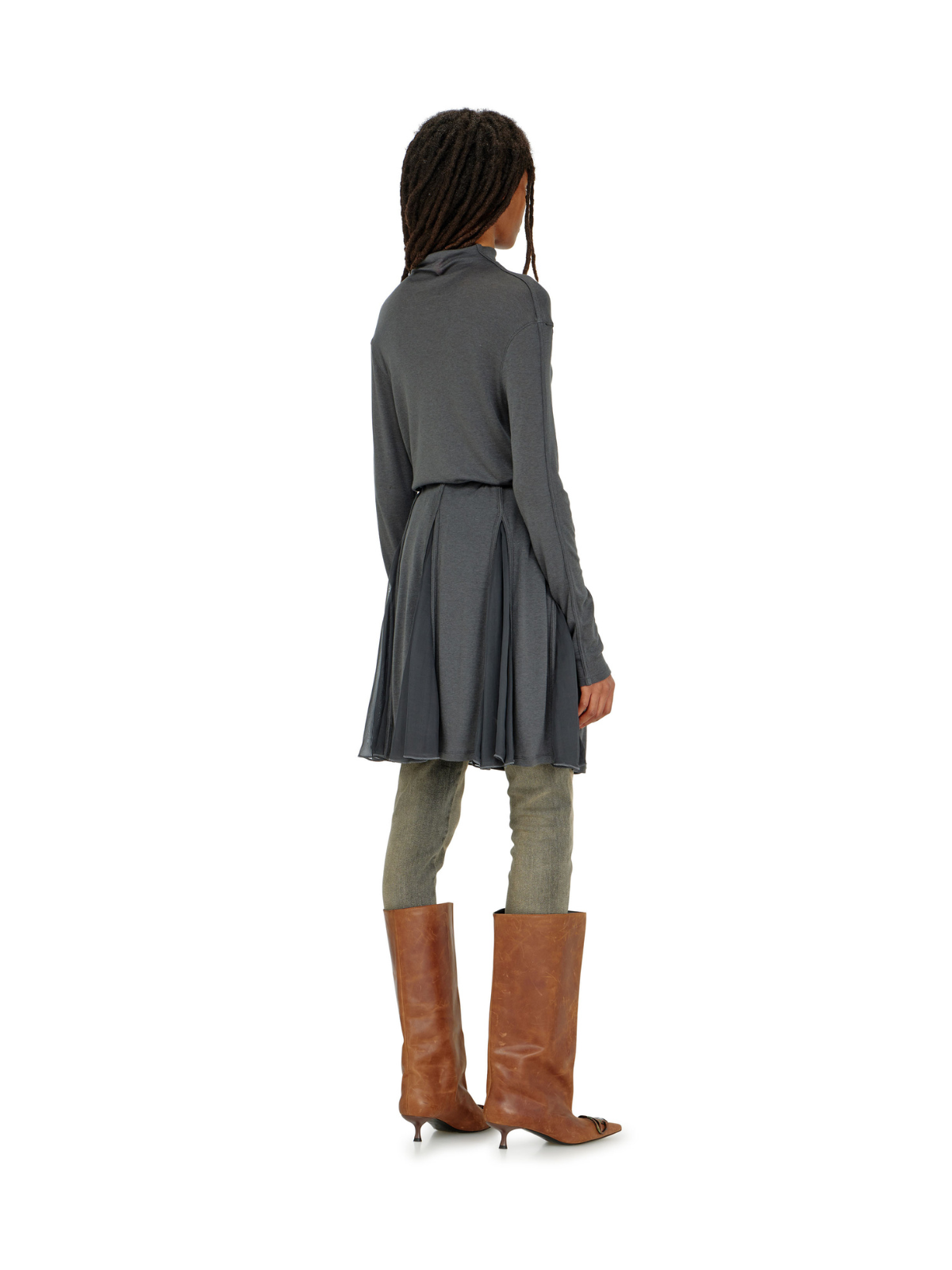 D-REI Mini-Kleid aus Jersey und Chiffon mit Stehkragen