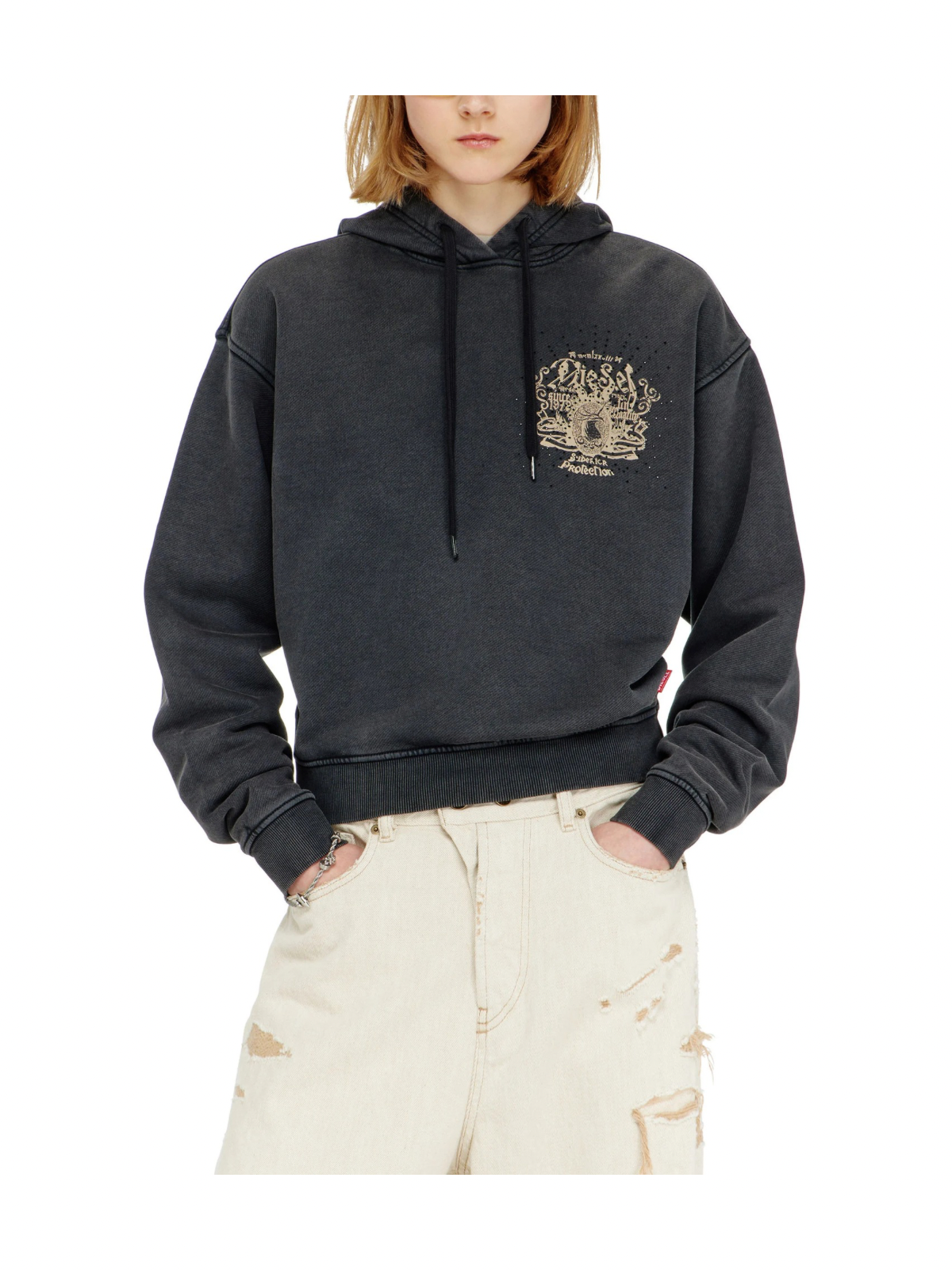 F-PHOENY Felpa Con Cappuccio Con Stampe E Applicazioni Di Strass