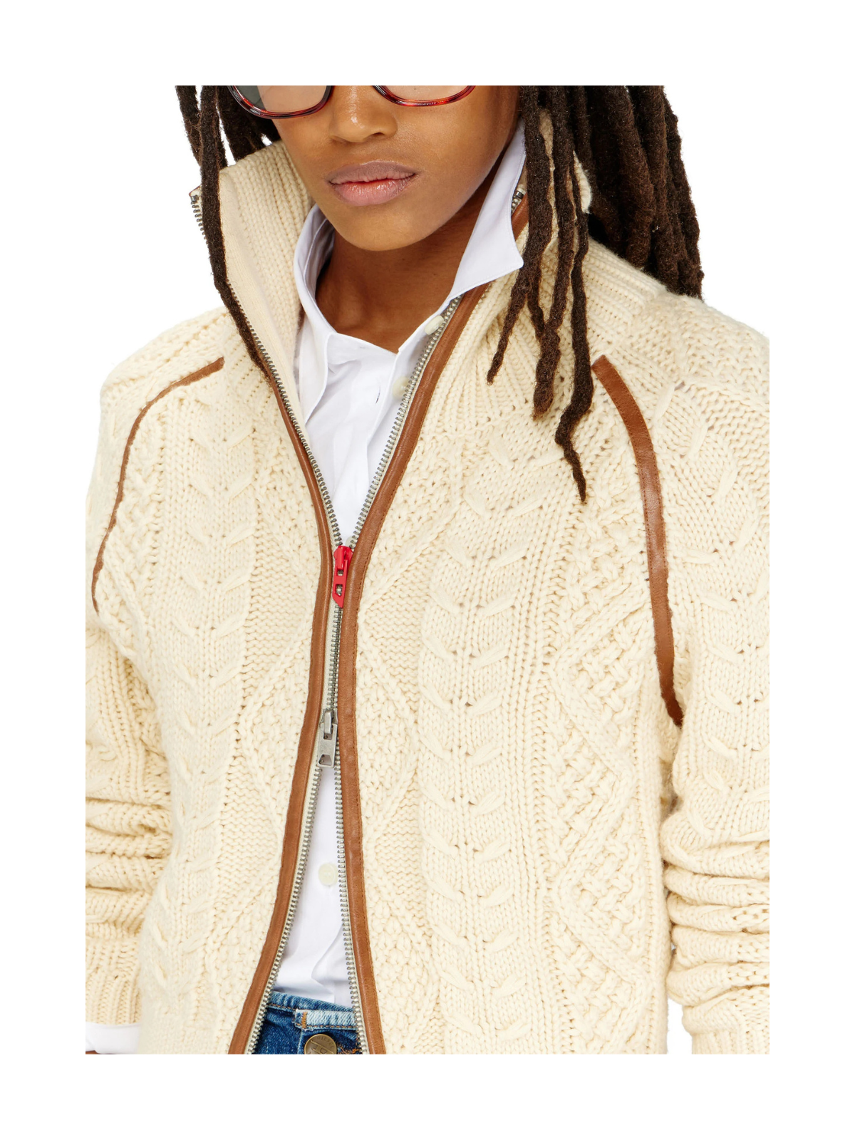 M-INTELLE CARDIGAN A TRECCE CON BANDE IN CONTRASTO