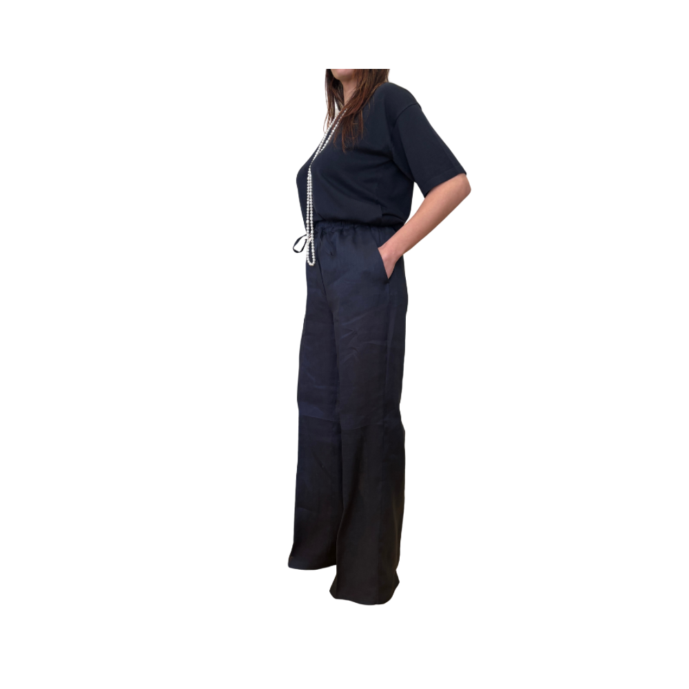 Pantalone wide leg in lino