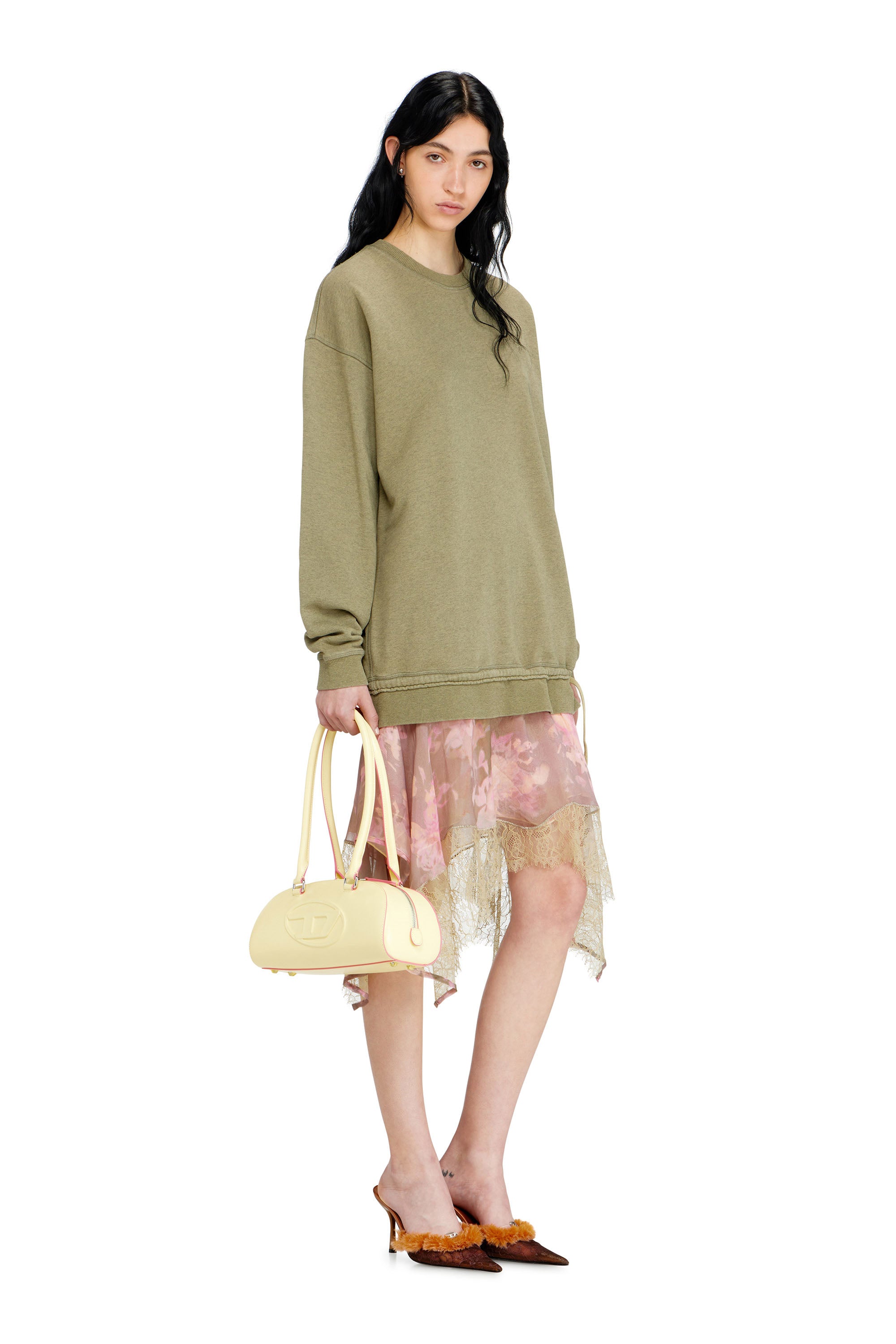 D-Orley Abito Felpa Con Gonna In Chiffon E Pizzo