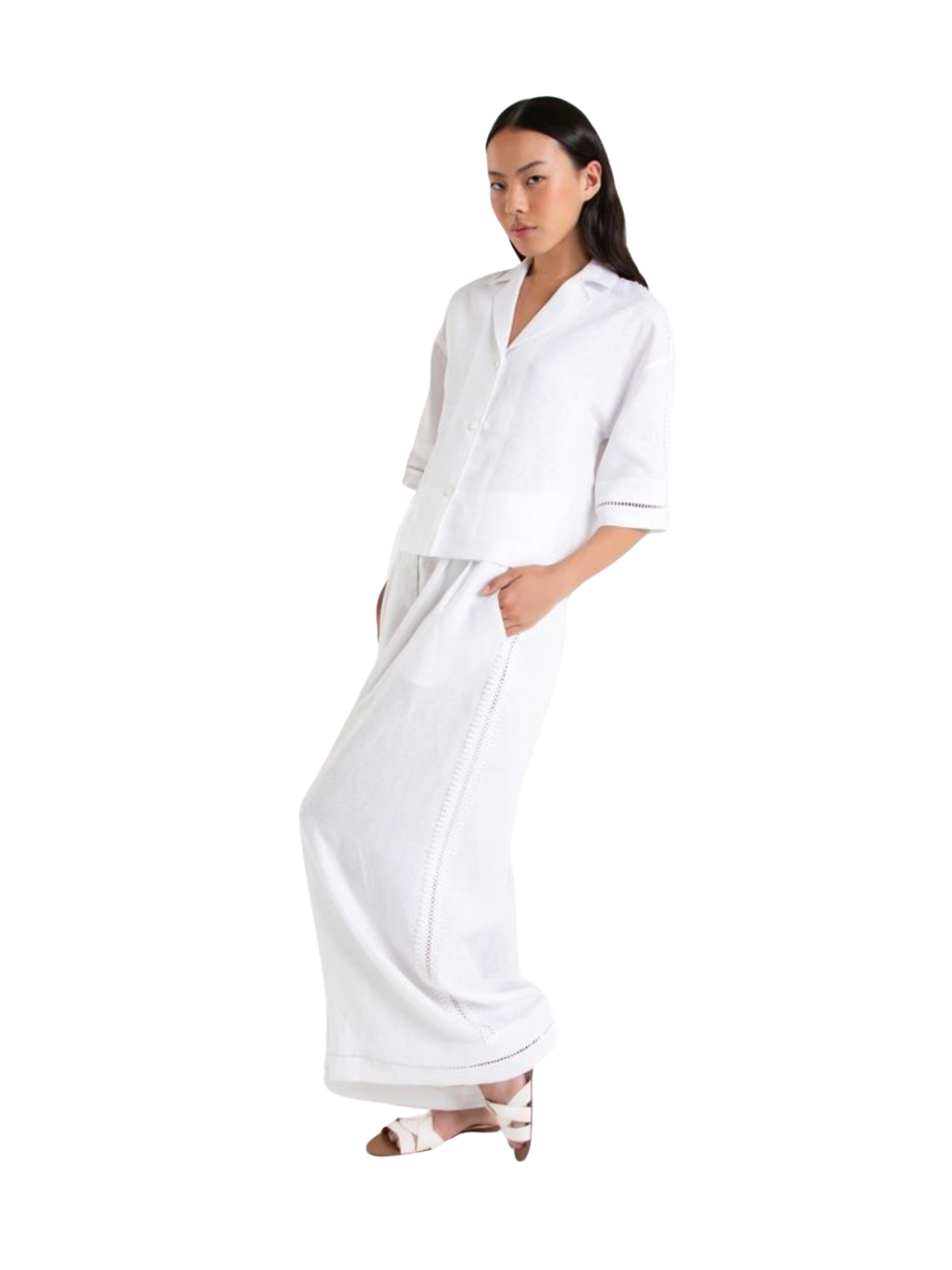 Pantalone wide leg in lino