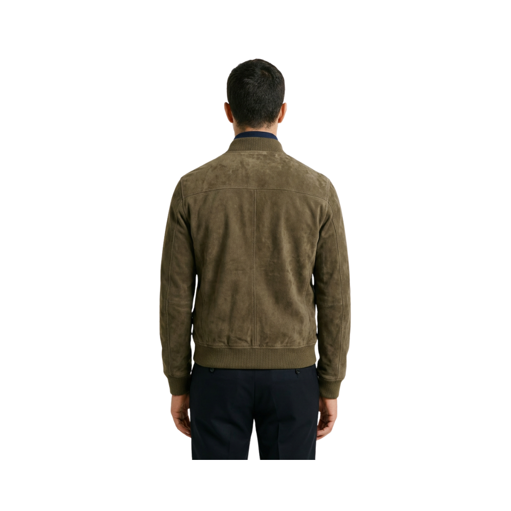 Double-faced suede &amp; nylon bomber jacket