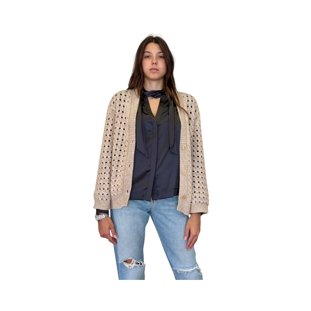 Cardigan traforato in cashmere
