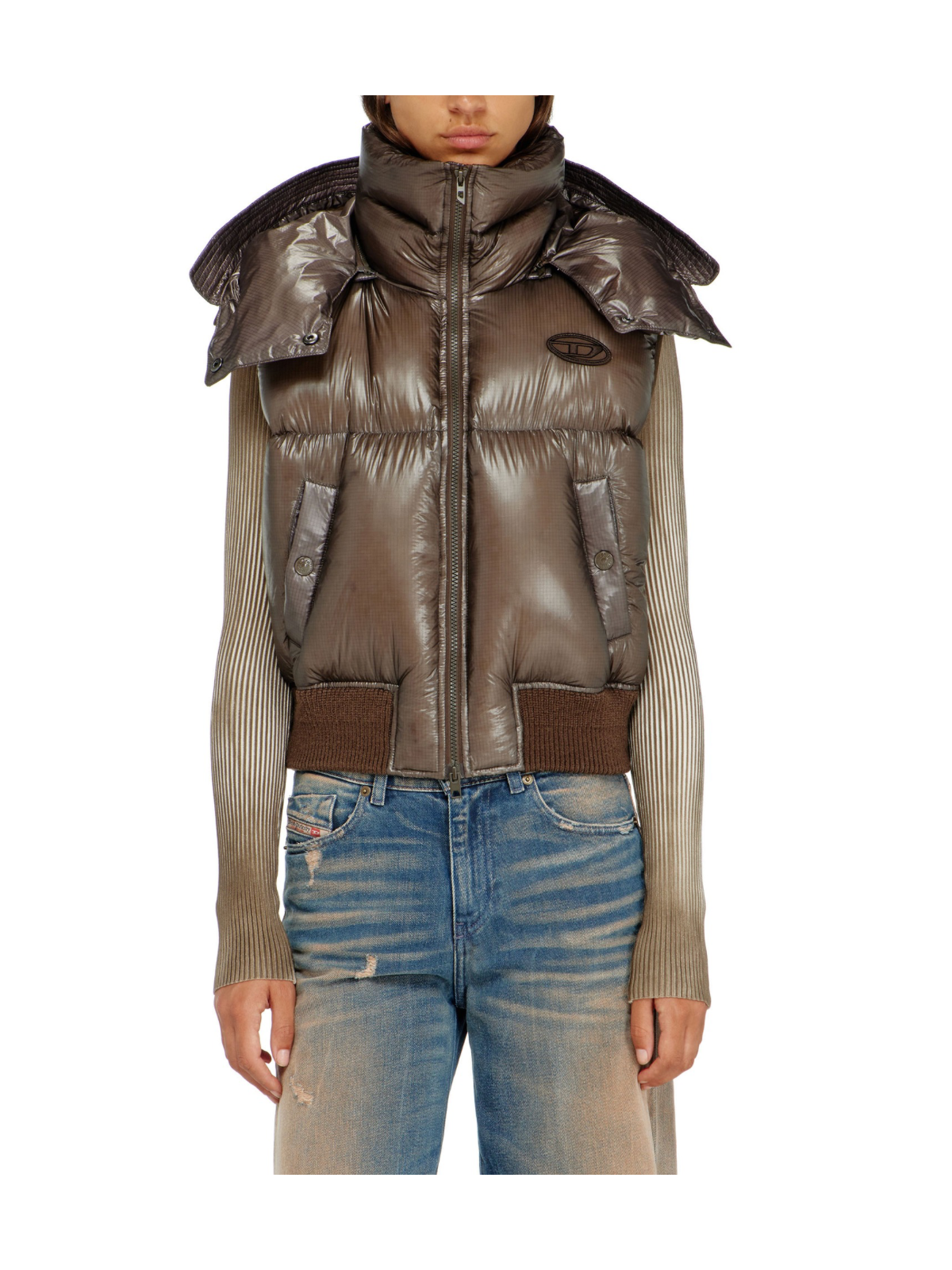 Gilet Imbottito In Ripstop Con Cappuccio Staccabile