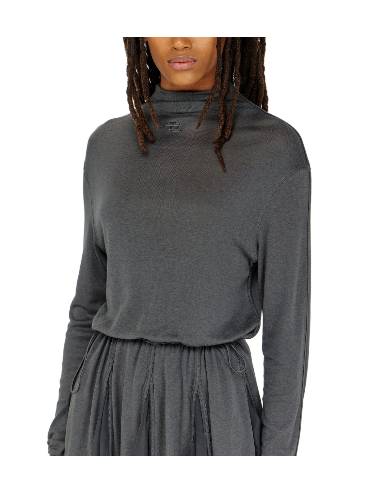 D-REI Mini-Kleid aus Jersey und Chiffon mit Stehkragen
