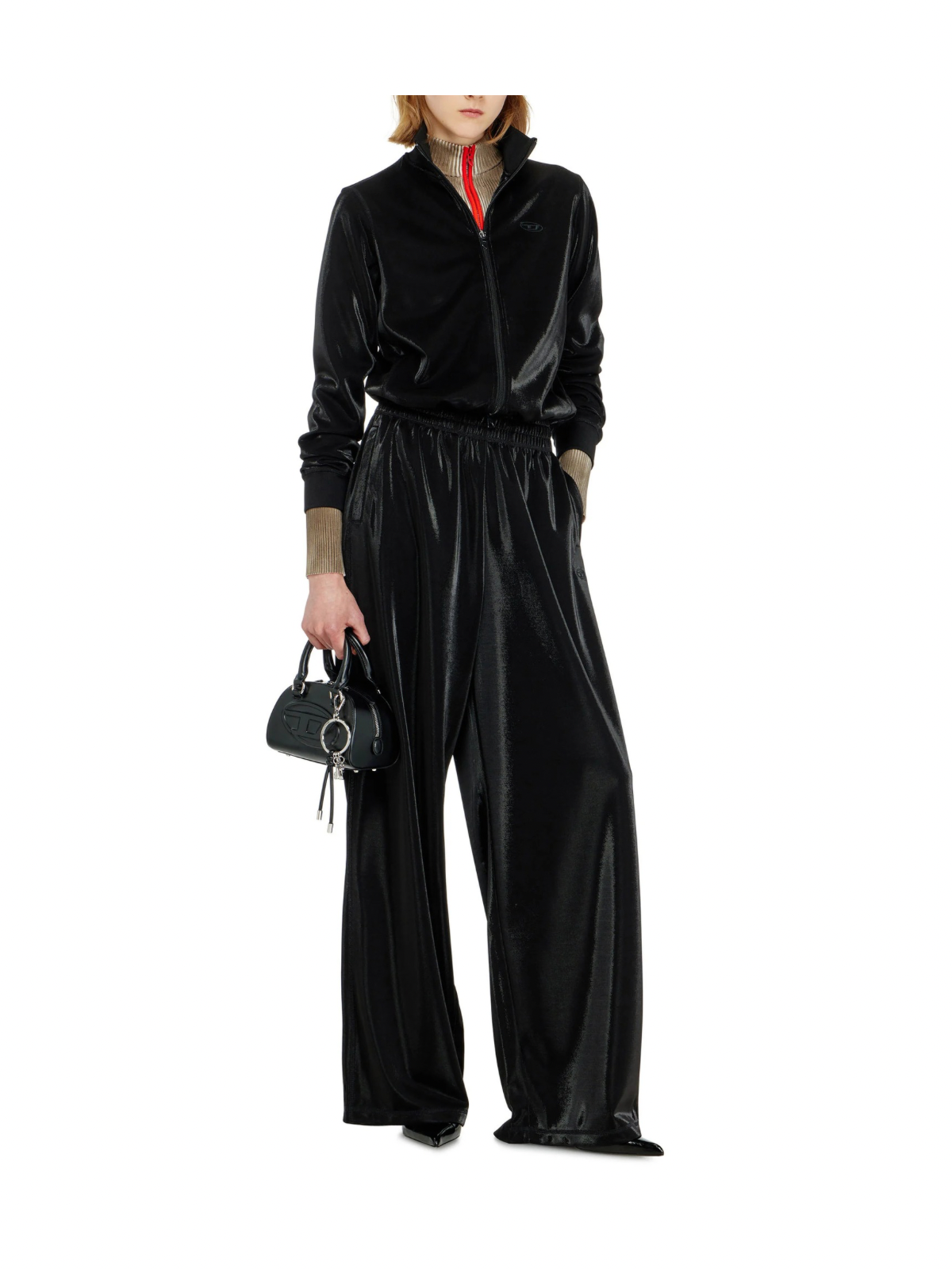 F-ROSY Felpa Con Zip Effetto Piquet Lucido