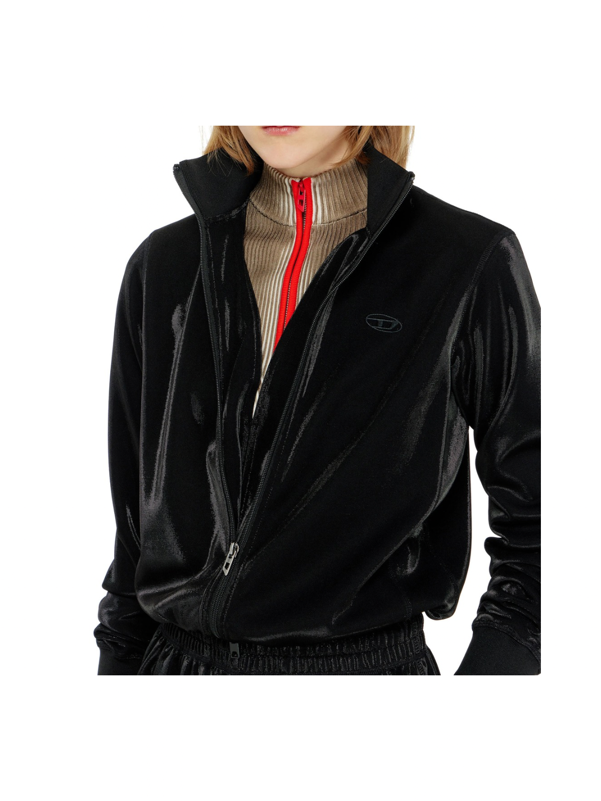 F-ROSY Felpa Con Zip Effetto Piquet Lucido