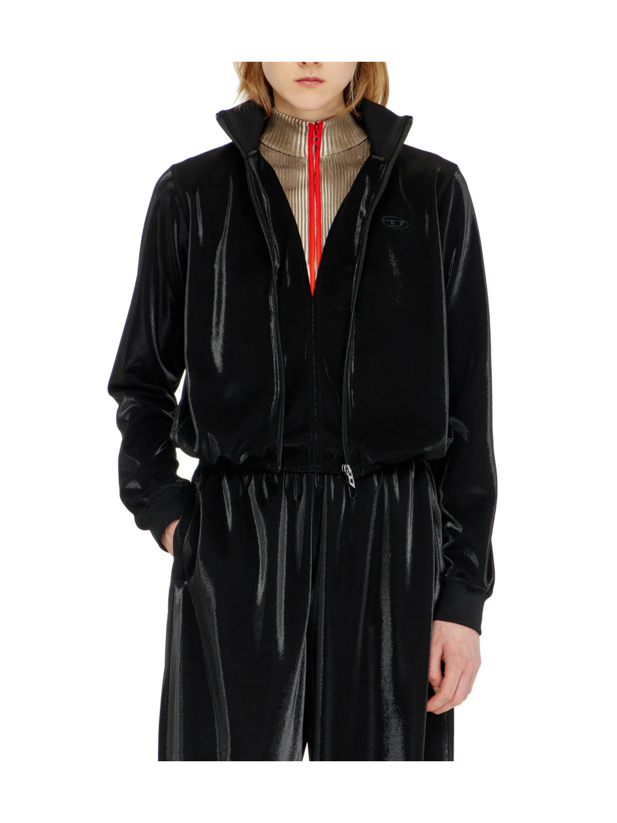 F-ROSY Felpa Con Zip Effetto Piquet Lucido