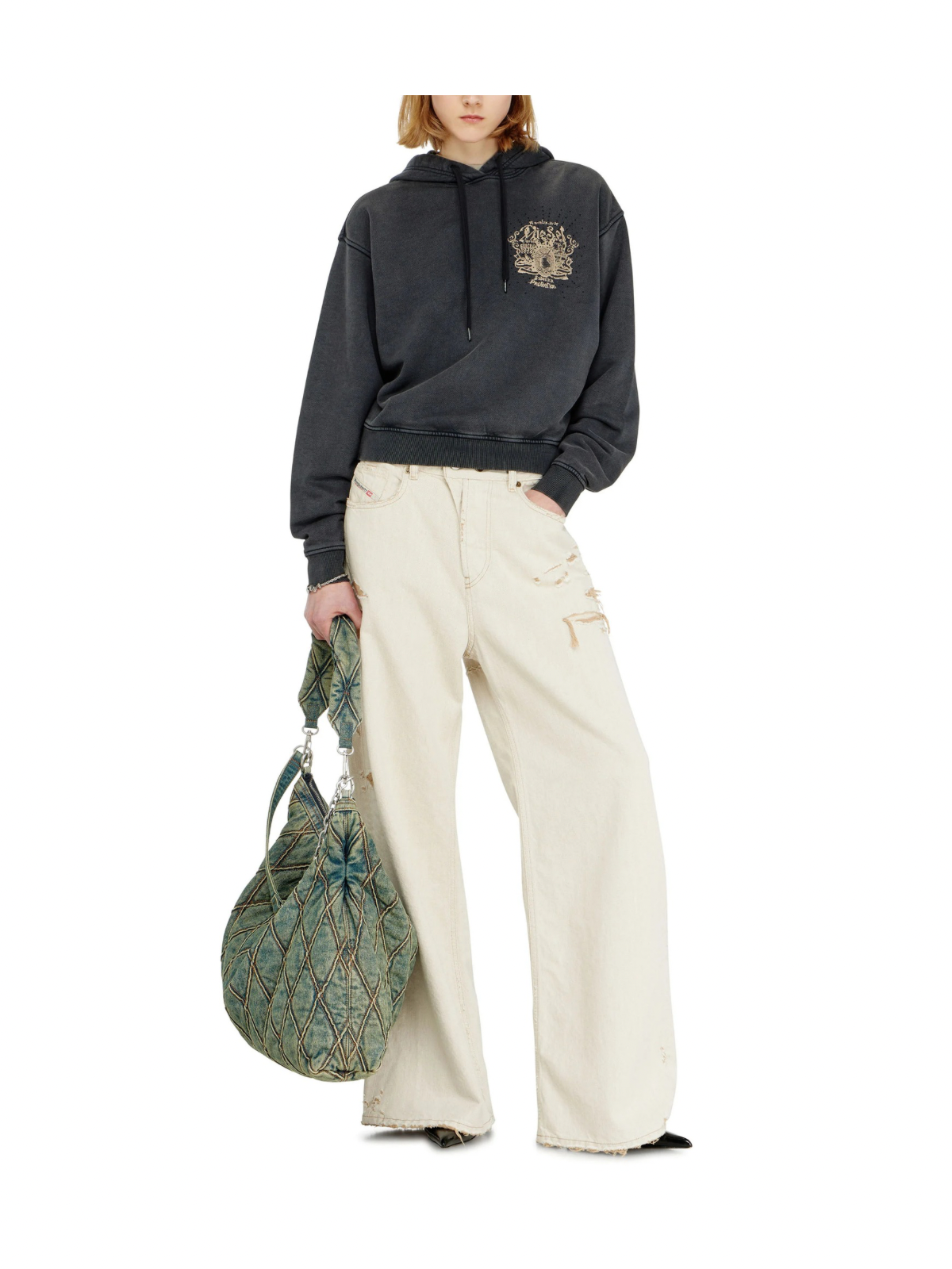 F-PHOENY Felpa Con Cappuccio Con Stampe E Applicazioni Di Strass
