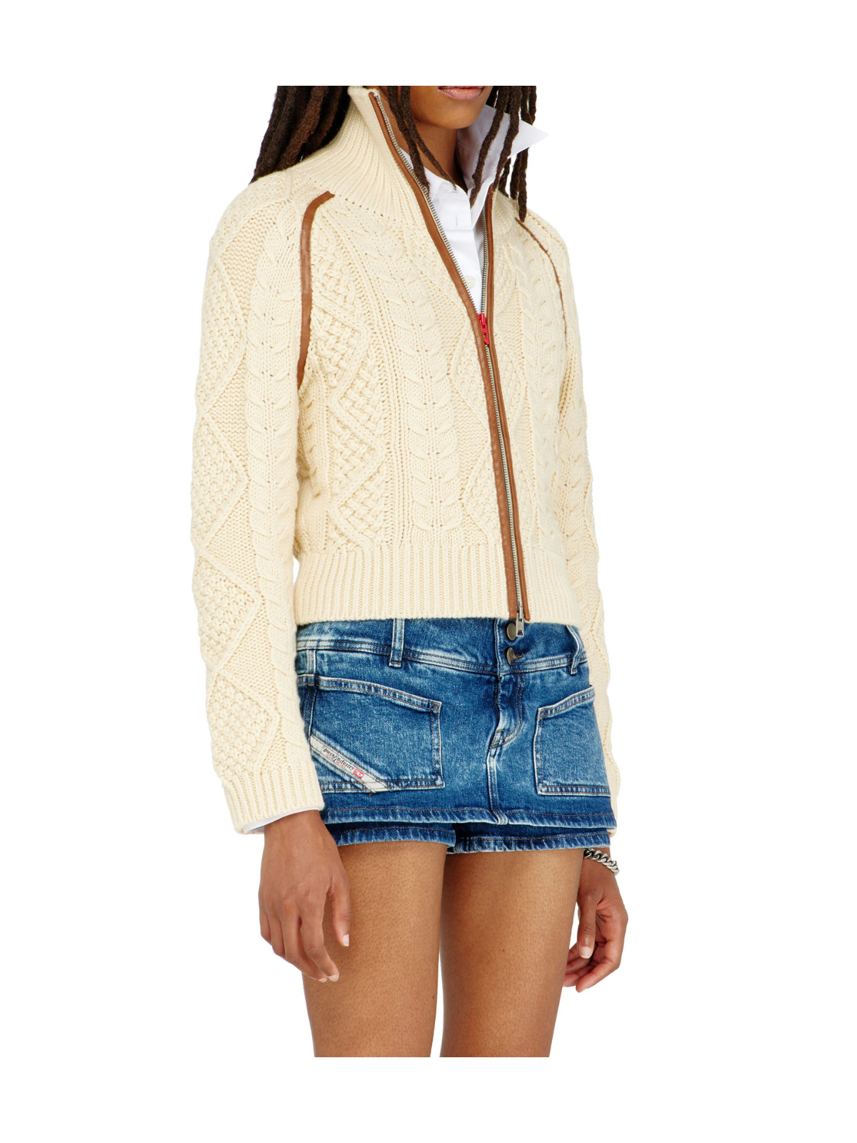 M-INTELLE CARDIGAN A TRECCE CON BANDE IN CONTRASTO