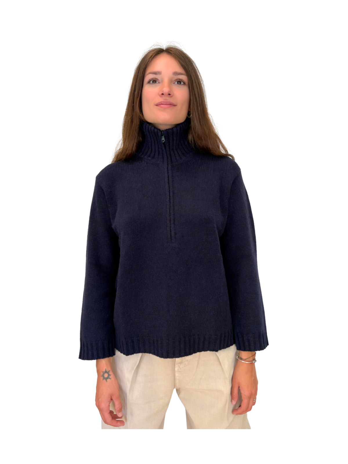 MAGLIONE A COLLO ALTO IN LANA E CASHEMRE CON ZIP