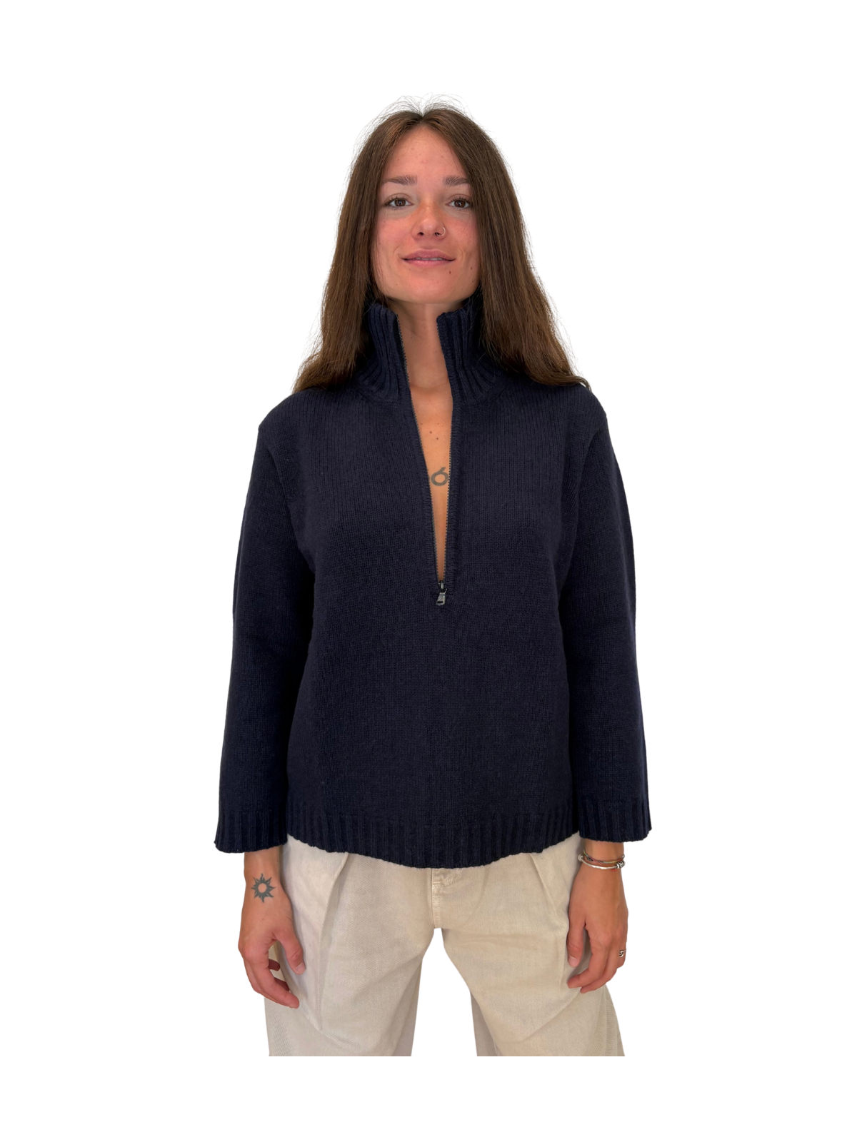 MAGLIONE A COLLO ALTO IN LANA E CASHEMRE CON ZIP