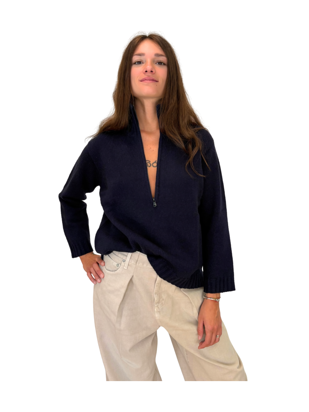 MAGLIONE A COLLO ALTO IN LANA E CASHEMRE CON ZIP